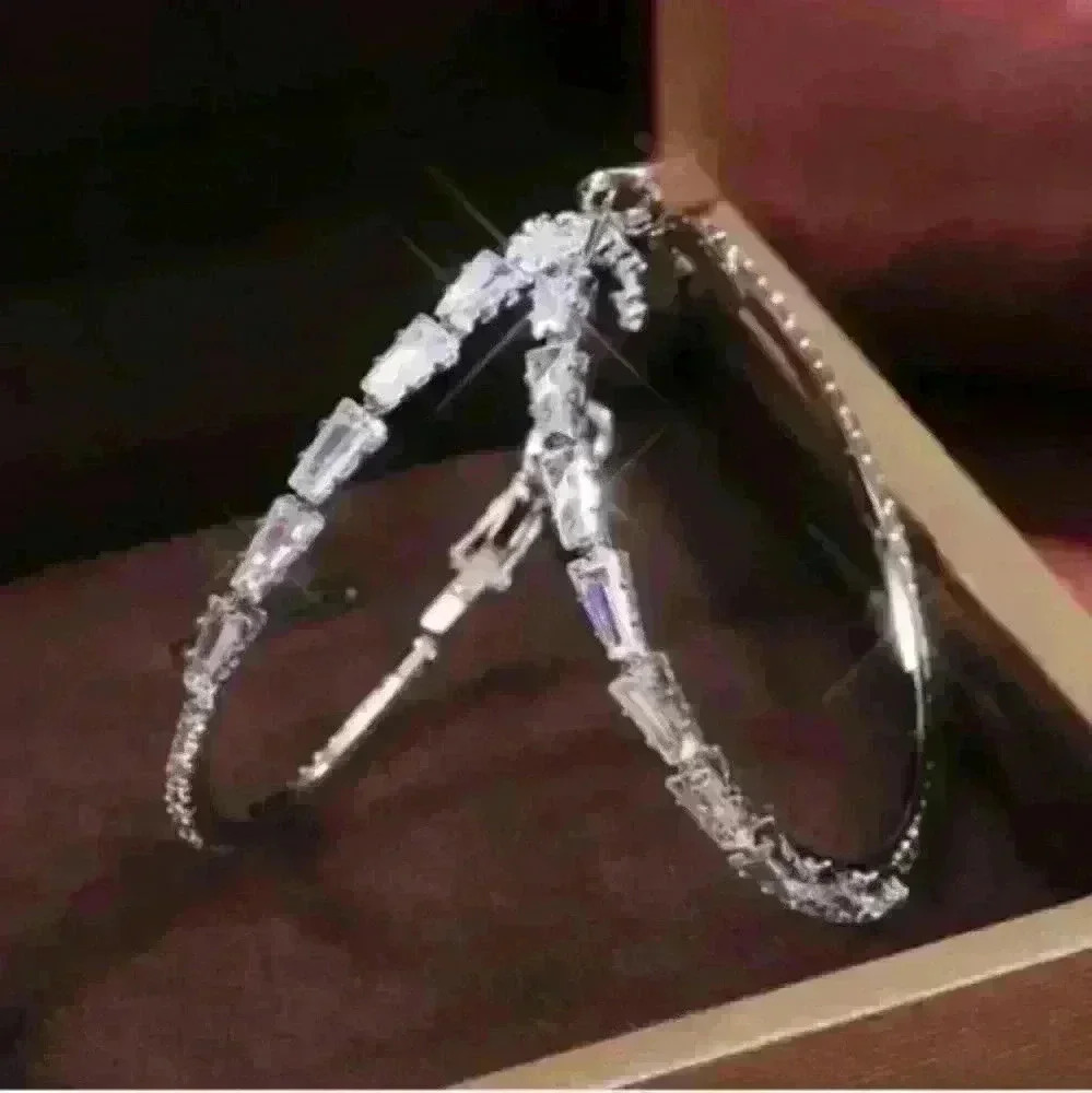 New Large Silver Hoop Earrings - Picture 2 of 5